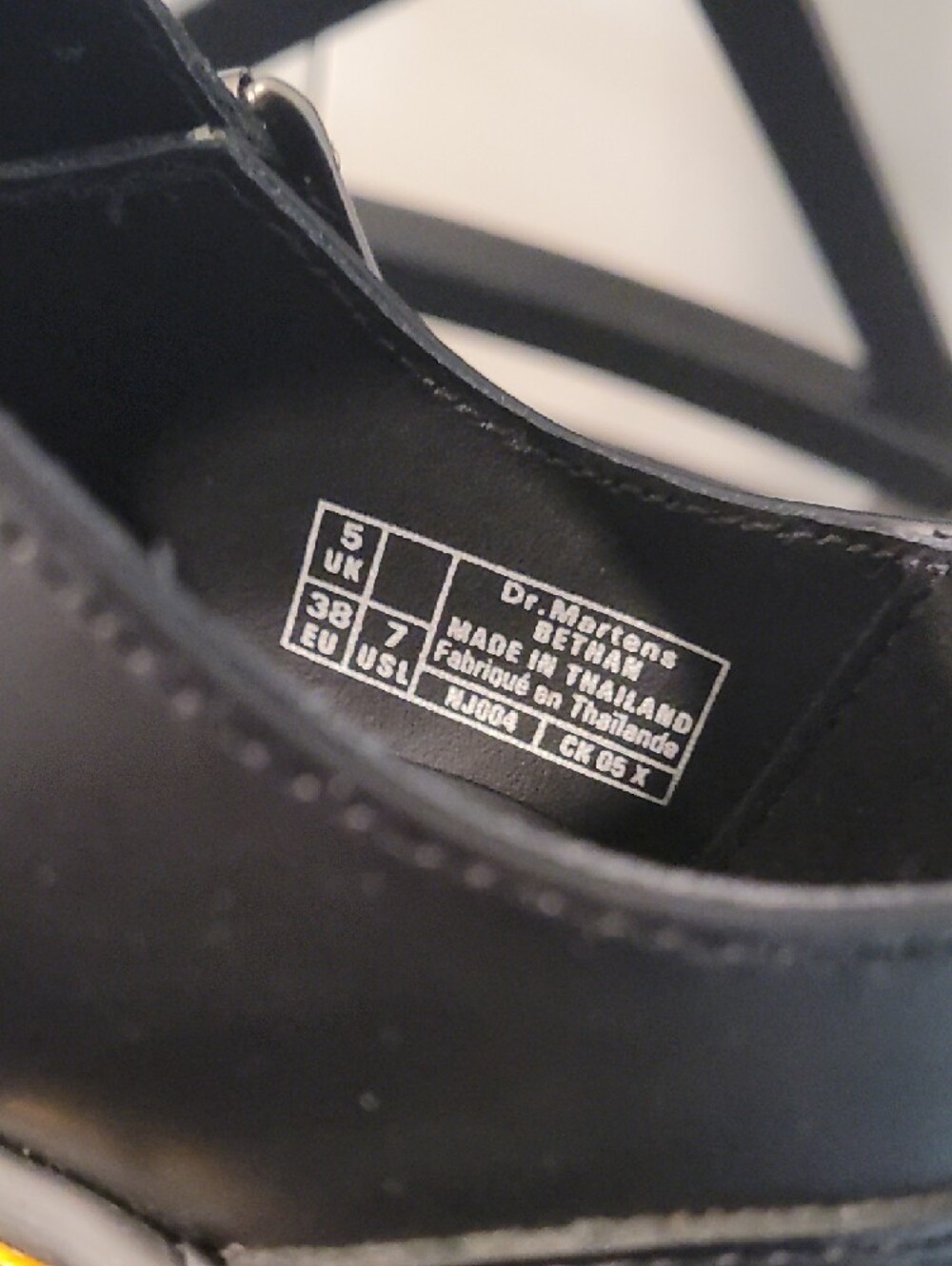 Dr. Martens Black Leather T-Bar Mary Jane Shoes with Yellow Stitching - Picture 3 of 4